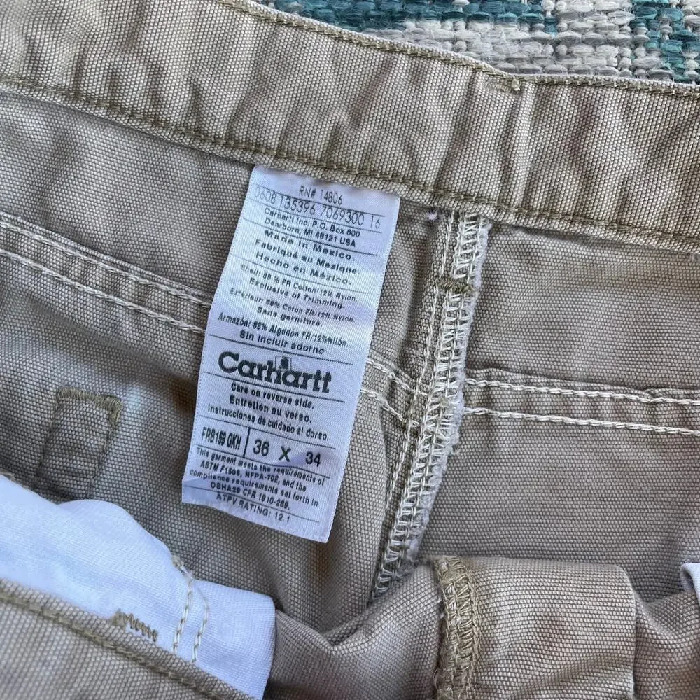 Carhartt Men's FRB180 GKH Flame-Resistant Canvas Cargo Khaki Pants - Size‎ 36x34